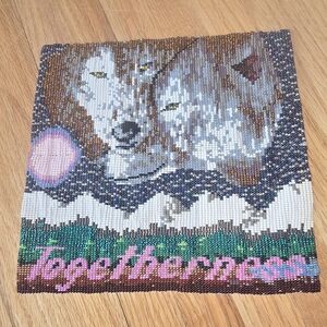 Beaded Wolf Art with 'Togetherness' Text
